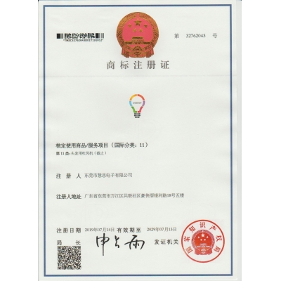 中國商標(biāo)注冊證書